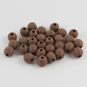Drewniane koraliki żebrowany 13 mm beż / 6 szt