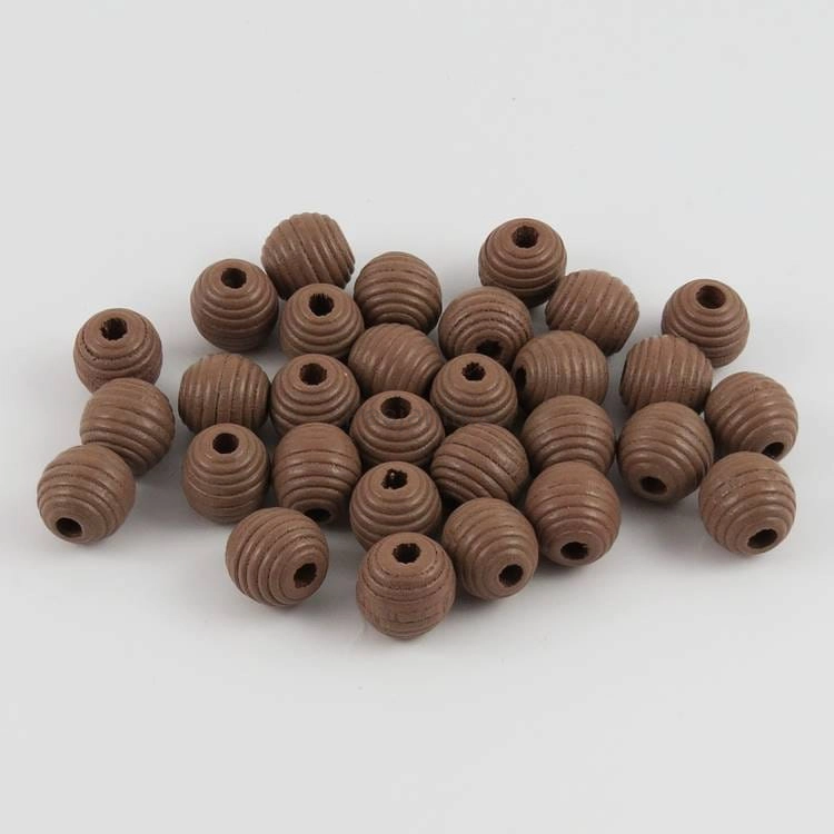 Drewniane koraliki żebrowany 13 mm beż / 6 szt