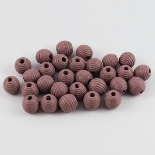 Drewniane koraliki żebrowany 13 mm beż/wrzos / 6 szt
