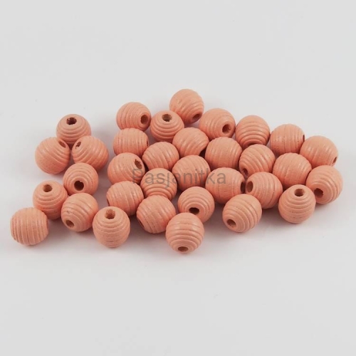 Drewniane koraliki żebrowany 13 mm cielisty / 6 szt