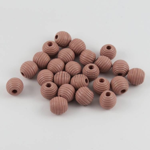 Drewniane koraliki żebrowany 13 mm jasny beż / 6 szt