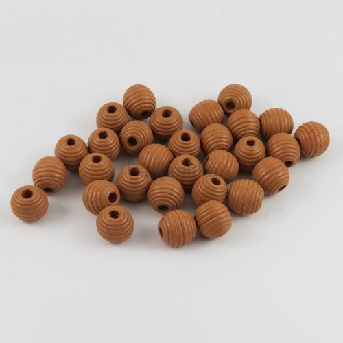 Drewniane koraliki żebrowany 13 mm karmel / 6 szt