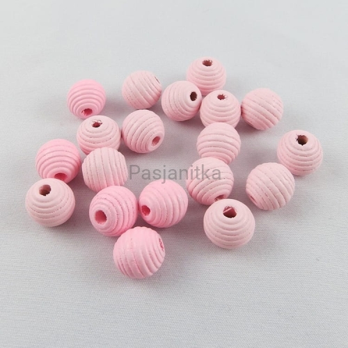 Drewniane koraliki żebrowany 13 mm jasny różowy / 6 szt