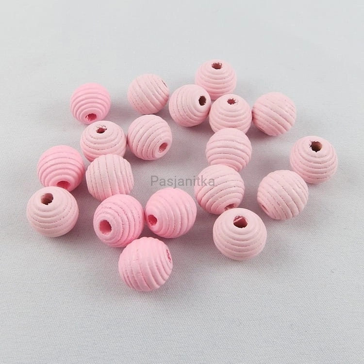 Drewniane koraliki żebrowany 13 mm jasny różowy / 6 szt