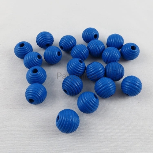 Drewniane koraliki żebrowany 13 mm niebieski / 6 szt