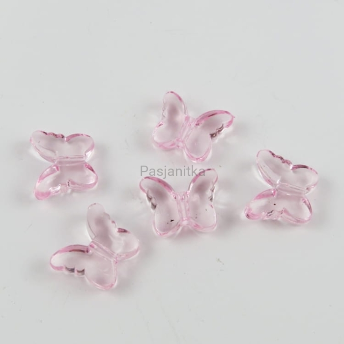 Koraliki plastikowe motyl 15 x 18 mm / jasny róż 5 szt