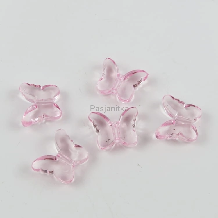 Koraliki plastikowe motyl 15 x 18 mm / jasny róż 5 szt