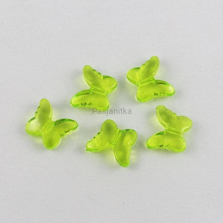 Koraliki plastikowe motyl 15 x 18 mm / jasny zielony 5 szt