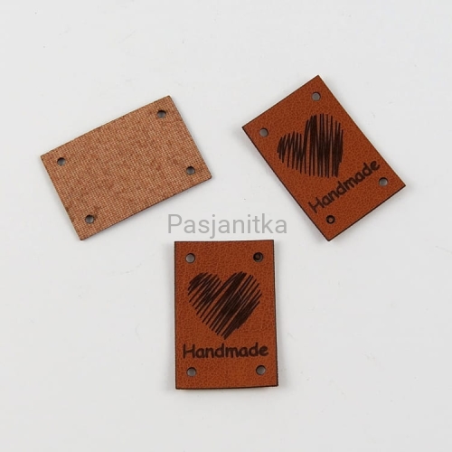 Metka ekoskóra "Handmade" / 2 cm x 3 cm / brąz