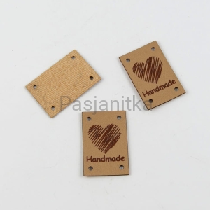 Metka ekoskóra "Handmade" / 2 cm x 3 cm / jasny brąz