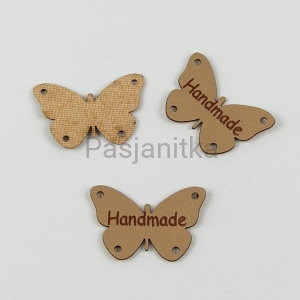 Metka ekoskóra "Handmade" motyl / 2 cm x 3 cm / jasny brąz