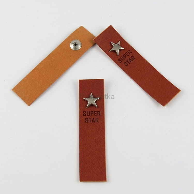 Metka ekoskóra "Super Star" / 6 cm x 1,5 cm / brąz