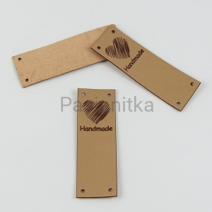 Metka ekoskóra "Handmade" / 6 cm x 2 cm / jasny brąz / góra