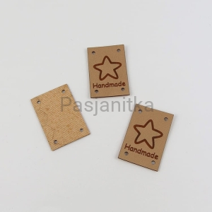 Metka ekoskóra "Handmade" / 2 cm x 3 cm / jasny brąz, gwiazda