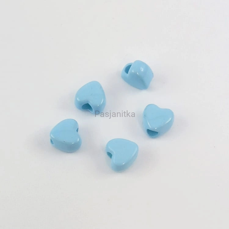 Koraliki plastikowe serduszka 8 mm / 5 szt / jasny niebieski