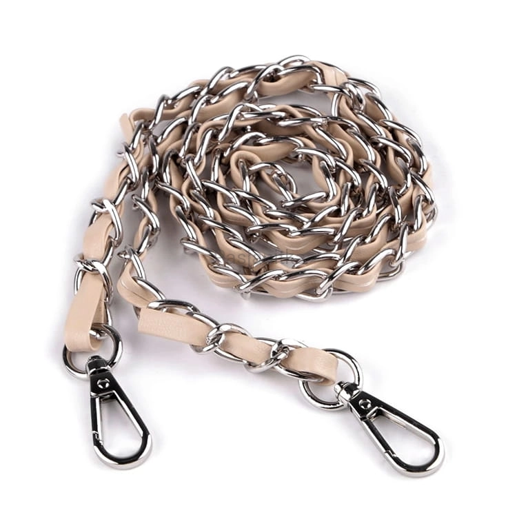 Łańcuch z ekoskórą 112 cm ecru / srebrny