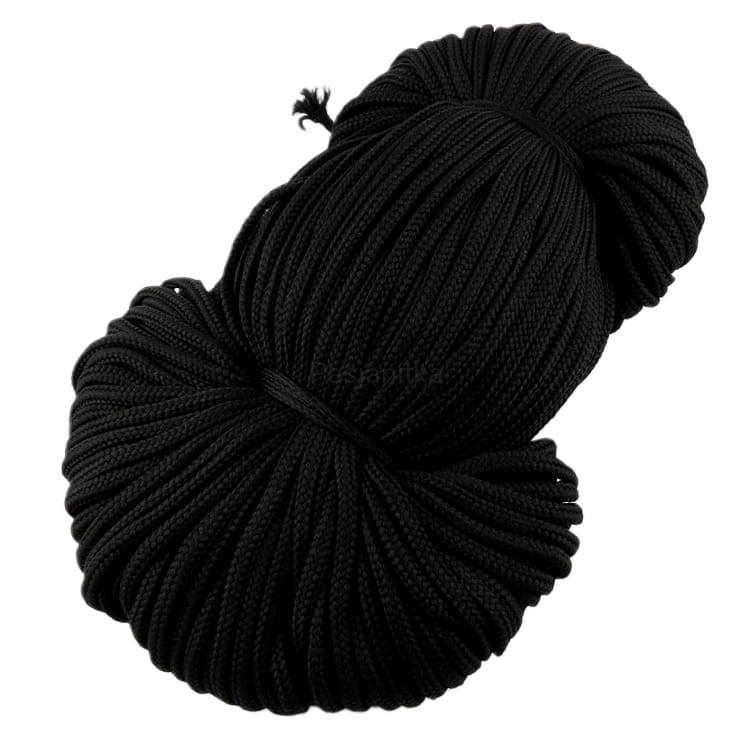 Sznurek poliestrowy 4 mm półpłaski / czarny