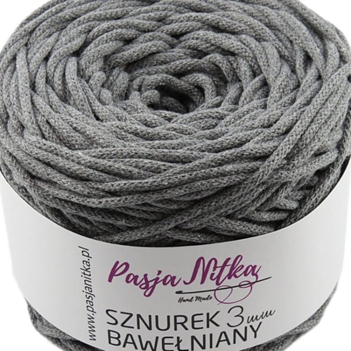 Sznurek bawełniany 3 mm / 100 m / szary