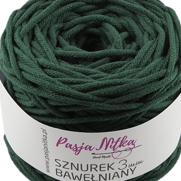 Sznurek bawełniany 3 mm / 100 m / butelkowa zieleń