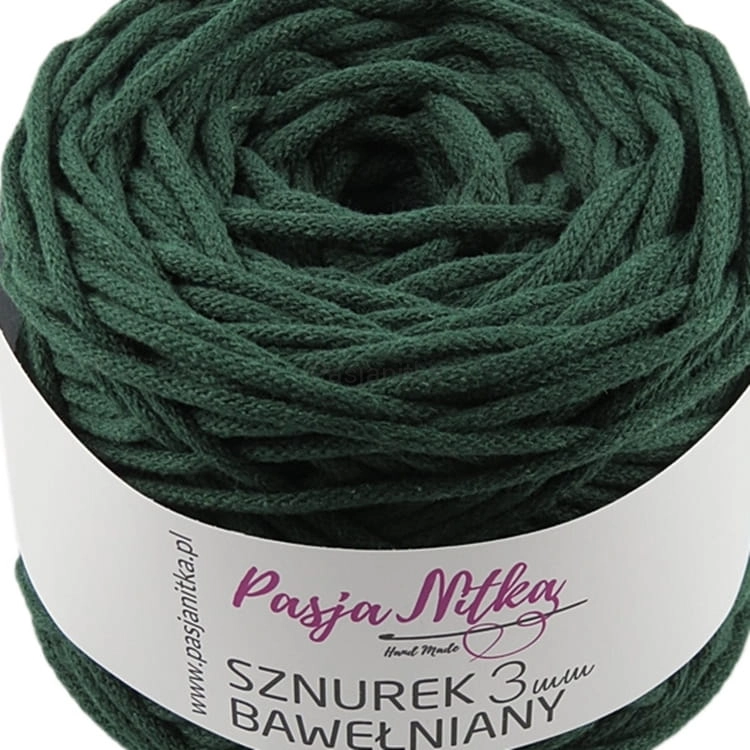 Sznurek bawełniany 3 mm / 100 m / butelkowa zieleń