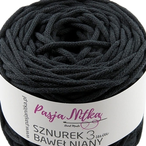 Sznurek bawełniany 3 mm / 100 m / czarny