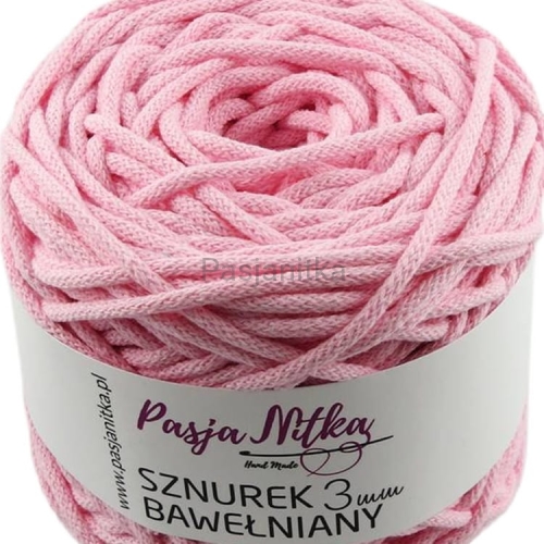 Sznurek bawełniany 3 mm / 100 m / jasny róż