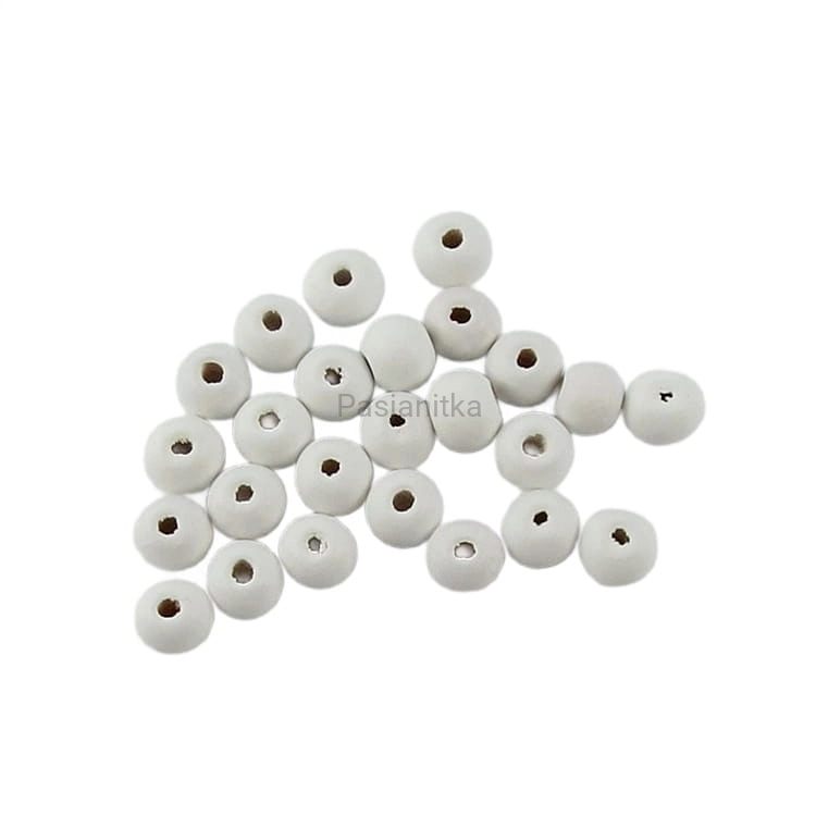 Drewniane koraliki 8 mm / biały 20 g