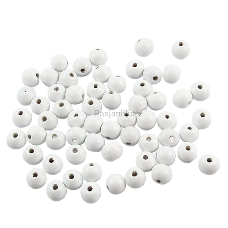 Drewniane koraliki 10 mm / białe 20 g