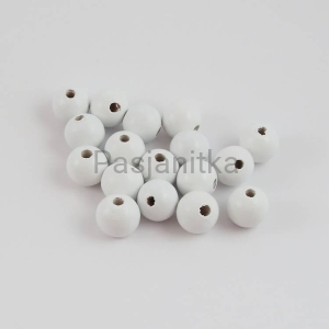 Drewniane koraliki 14 mm biały / 10 szt