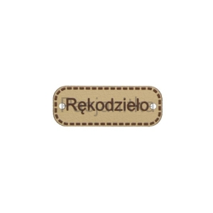 Metka ekoskóra "Rękodzieło" / 4 cm x 1,5 cm / jasny brąz