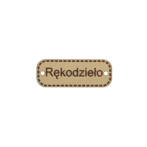 Metka ekoskóra "Rękodzieło" / 4 cm x 1,5 cm / jasny brąz