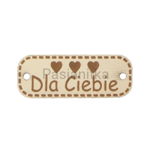 Metka ekoskóra "Dla Ciebie" z serduszkami/ 4 cm x 1,5 cm / jasny