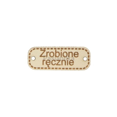 Metka ekoskóra "Zrobione ręcznie" / 4 cm x 1,5 cm / jasny