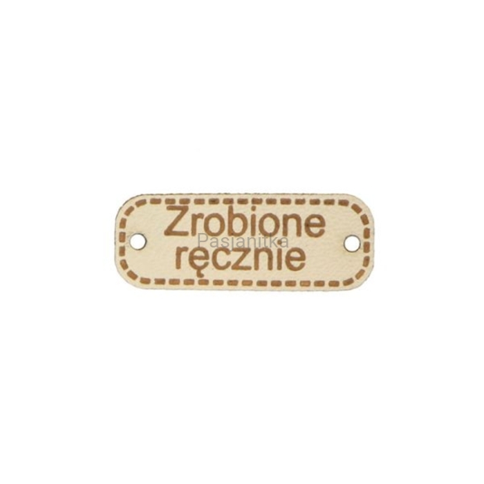 Metka ekoskóra "Zrobione ręcznie" / 4 cm x 1,5 cm / jasny