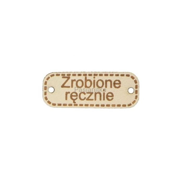 Metka ekoskóra "Zrobione ręcznie" / 4 cm x 1,5 cm / jasny