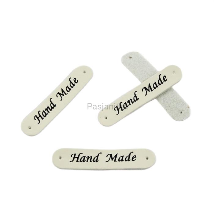 Metka ekoskóra "Hand Made" / 4,8 cm / krem