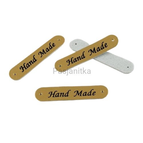 Metka ekoskóra "Hand Made" / 4,8 cm / złoty