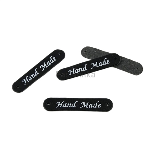 Metka ekoskóra "Hand Made" / 4,8 cm / czarny