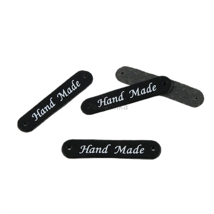 Metka ekoskóra "Hand Made" / 4,8 cm / czarny