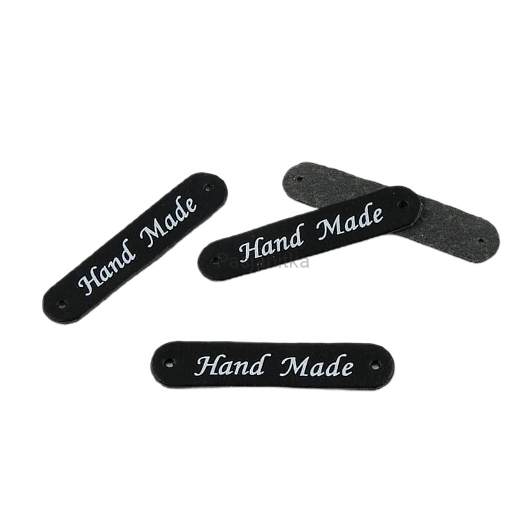 Metka ekoskóra "Hand Made" / 4,8 cm / czarny
