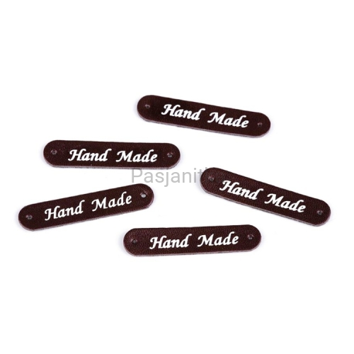 Metka ekoskóra "Hand Made" / 4,8 cm / ciemny brąz