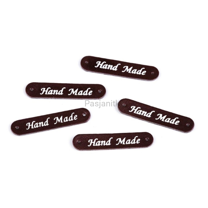 Metka ekoskóra "Hand Made" / 4,8 cm / ciemny brąz