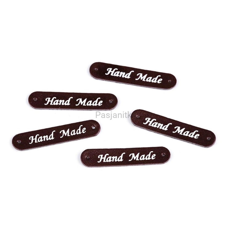 Metka ekoskóra "Hand Made" / 4,8 cm / ciemny brąz