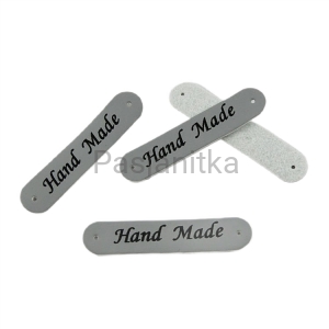 Metka ekoskóra "Hand Made" / 4,8 cm / jasny szary