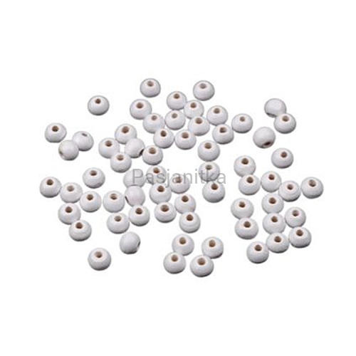 Drewniane koraliki 6 mm / białe 10 g