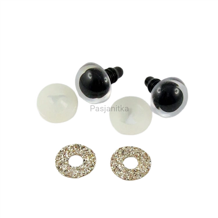 Bezpieczne Oczy brokatowe 12 mm srebrny/złoty