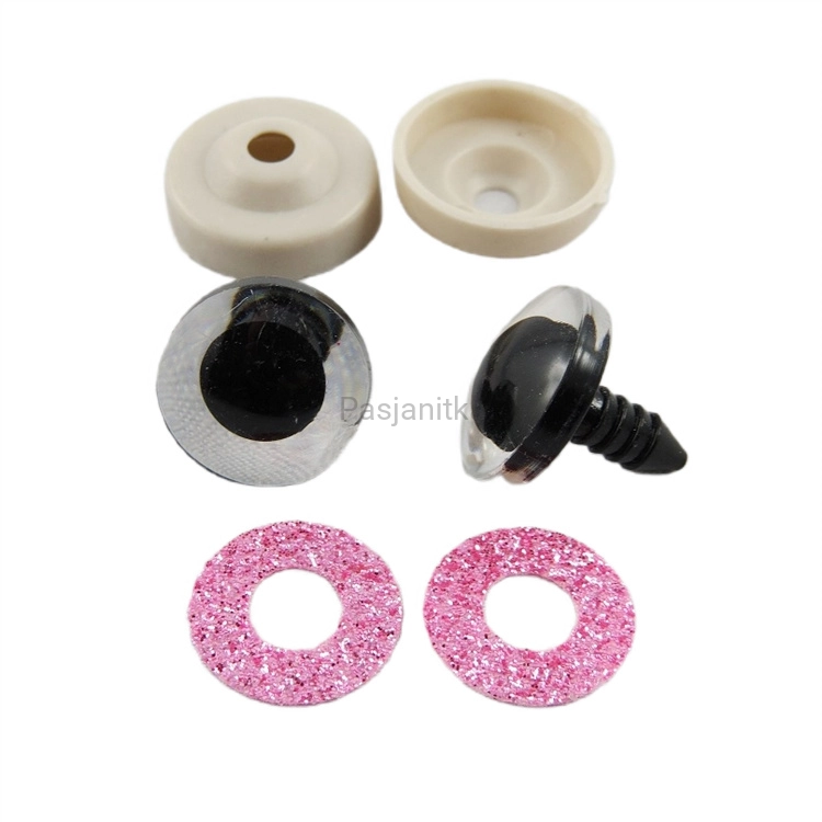 Bezpieczne Oczy brokatowe 16 mm różowe