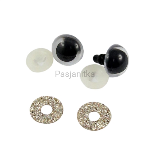 Bezpieczne Oczy brokatowe 16 mm srebrny/złote