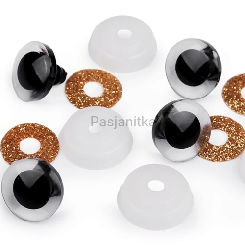 Bezpieczne Oczy brokatowe 20 mm złote
