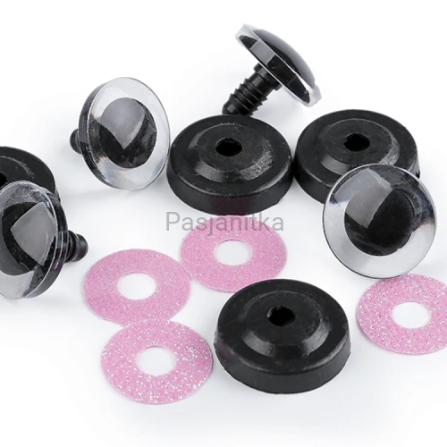 Bezpieczne Oczy brokatowe 20 mm jasny róż